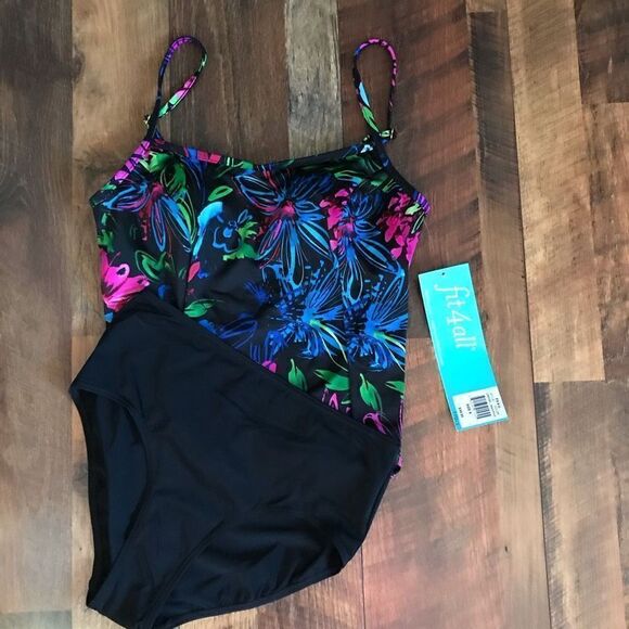 Fit 4 U SZ 8 Tankini Swimsuit 2pc modest colorful black pink New w/tags - Picture 4 of 8